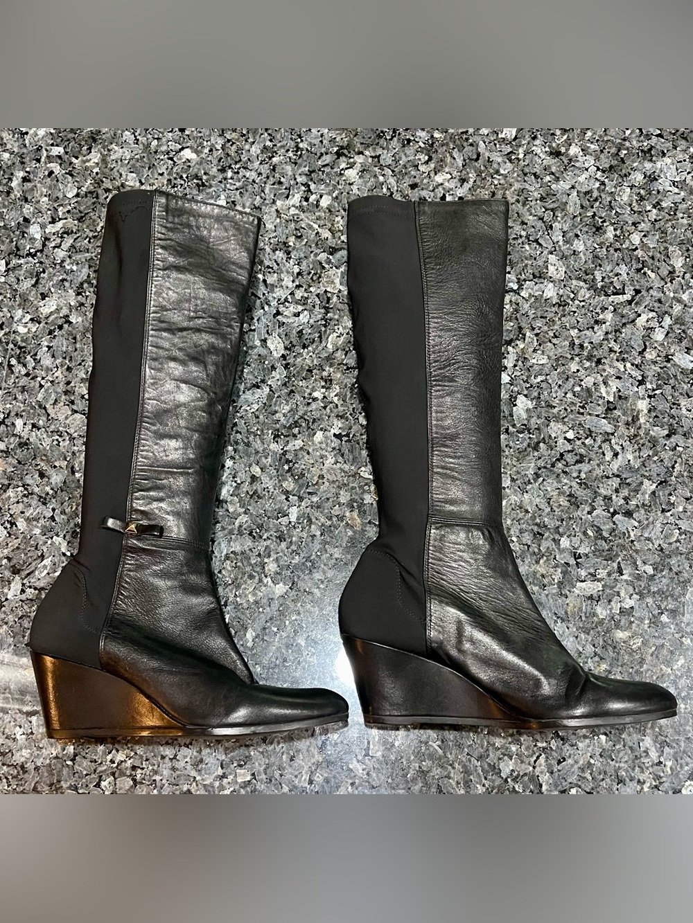 kate spade Black Castina Wedge Boots Leather Knee High 11 Italy